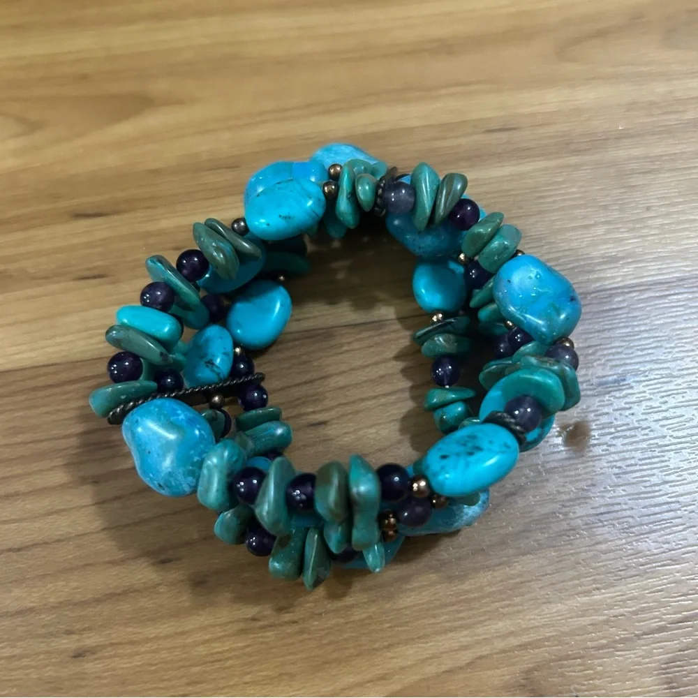 Turquoise and Green Beaded Bracelet